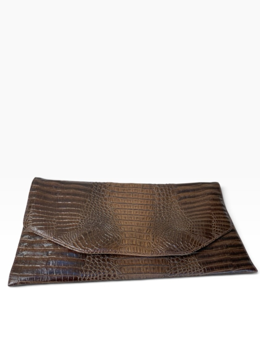 Vintage Genuine Hornback Crocodile Envelope Clutch Bag Brown Large 15.5” - Picture 11 of 11
